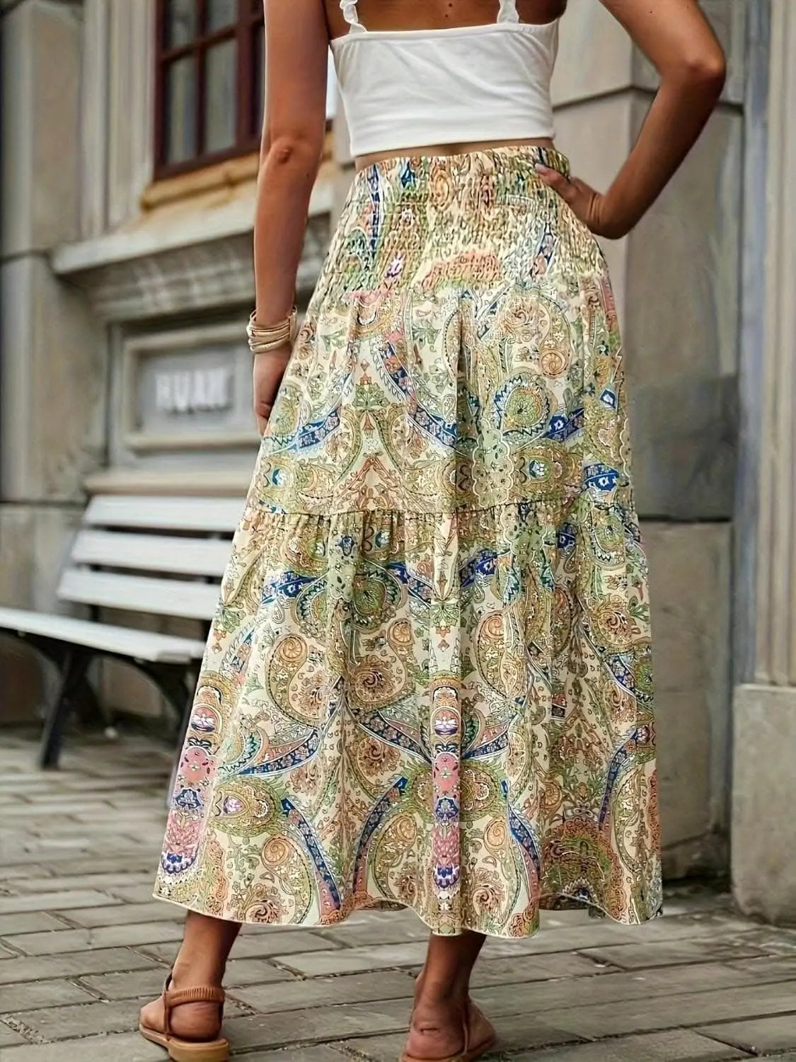 Floral tiered maxi skirt - high waist elegance - Love Salve